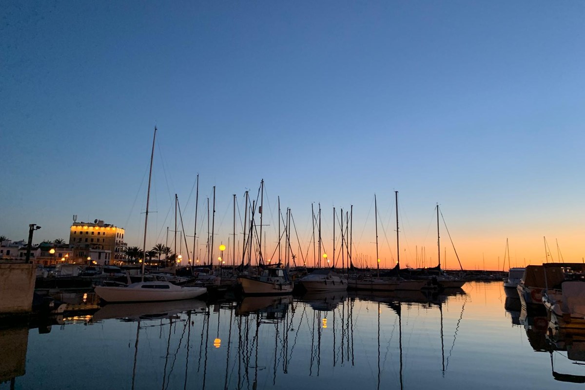 Portixol harbour at sunset