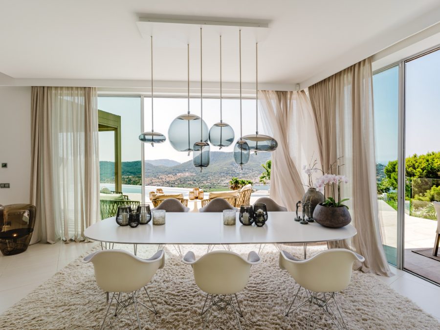 The dining room at Casa Sunshine open to the terrace