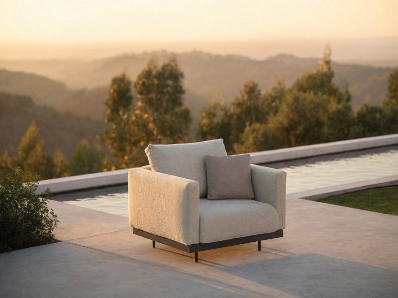 A single armchair placed to face the view