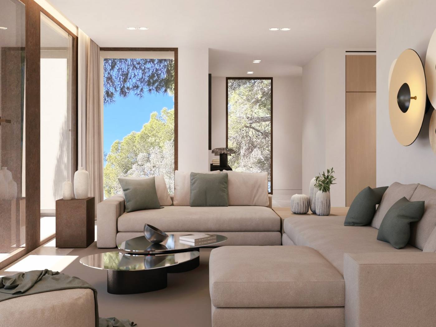 Villa Cabrera living room visualisation, glass to the garden