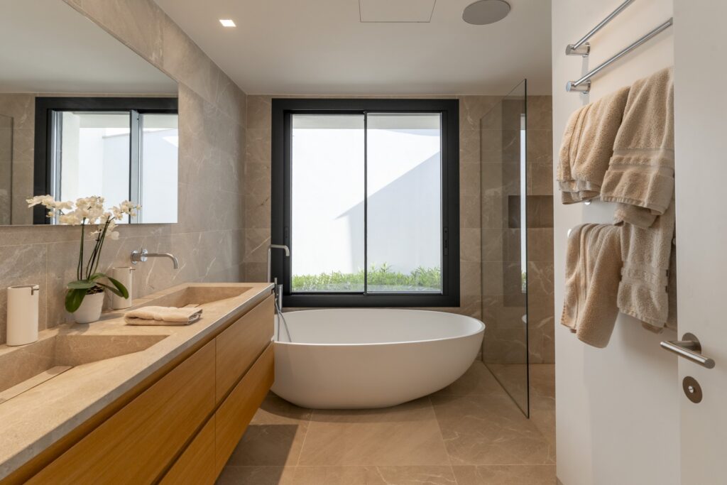 Bathroom with freestanding bathtub